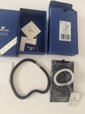 Swarovski Jet Black and Silver Crystal Stardust Necklaces/Bracelet Set